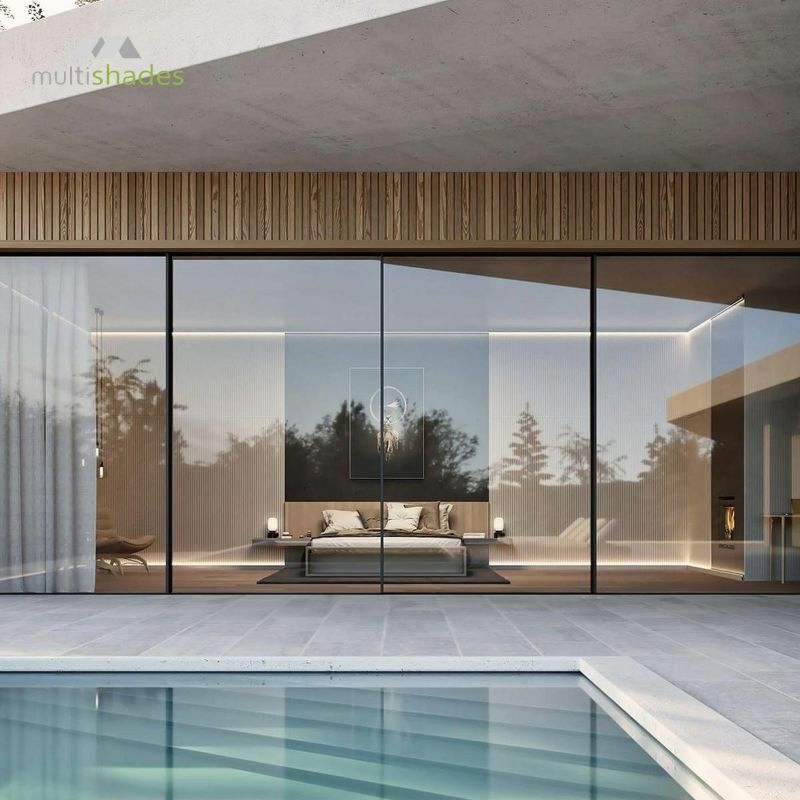 Multishades Automatic Tempered Double Glazed Glass Sliding Door Opener Aluminum Narrow Frame Modern Fashion Design