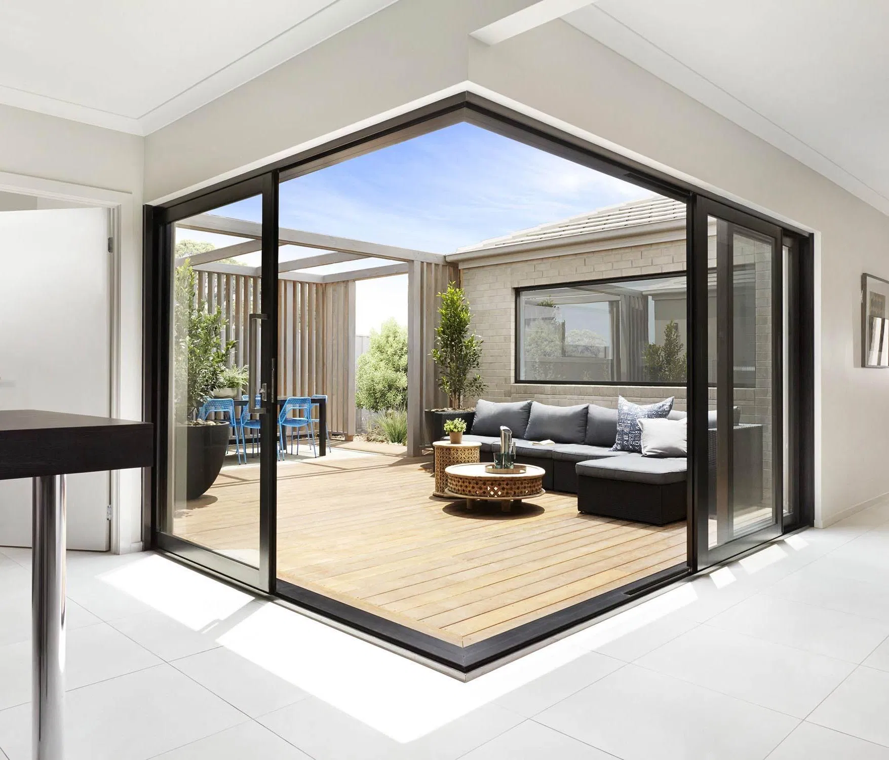Panoramic Corner Patio Doors Sliding Glass House Door Air Tight Exterior Aluminum Sliding Door System