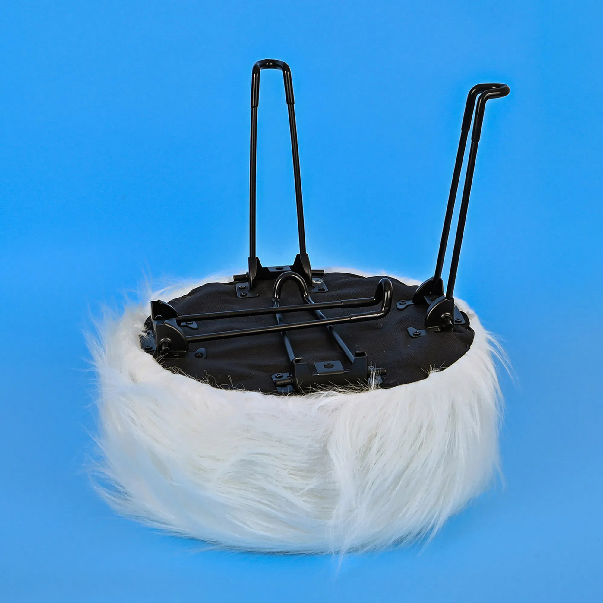 Mongolian Faux Fur Ottoman, White Cozy Plush Fluffy Foot Rest Stool Ottoman for Living Room Bedroom Entryway Makeup Bench End of Bed