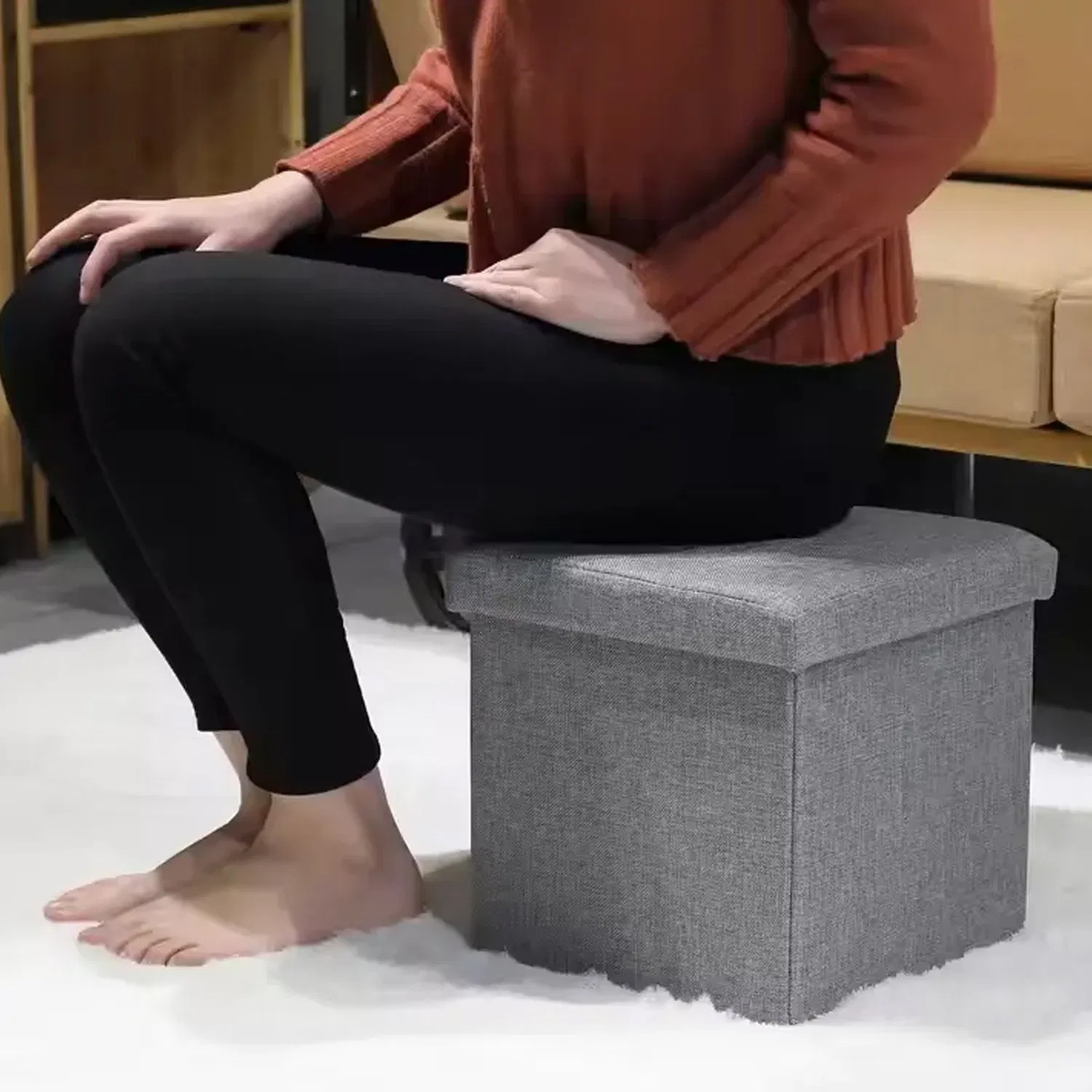 New Folding Storage Ottoman Removable Home Furniture Ottoman Bench