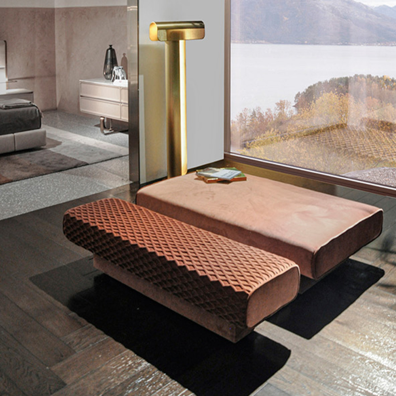 Bordeaux Blush Pink Plush Diamond Quilted Square Modern Luxury Pouf Ottoman