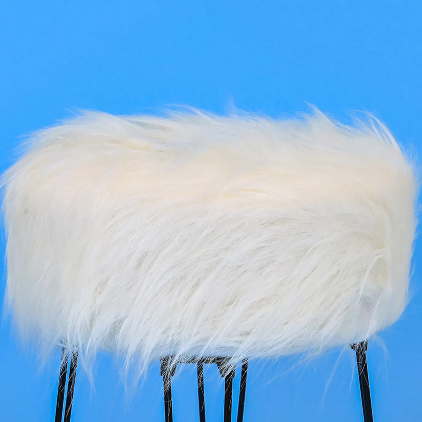 Mongolian Faux Fur Ottoman, White Cozy Plush Fluffy Foot Rest Stool Ottoman for Living Room Bedroom Entryway Makeup Bench End of Bed