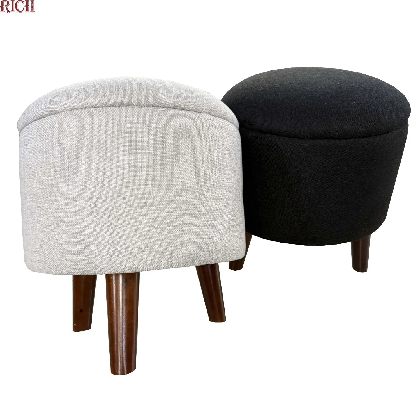 Modern Living Room Rental Event Round Linen Stool Velvet Ottoman Fabric Footstool