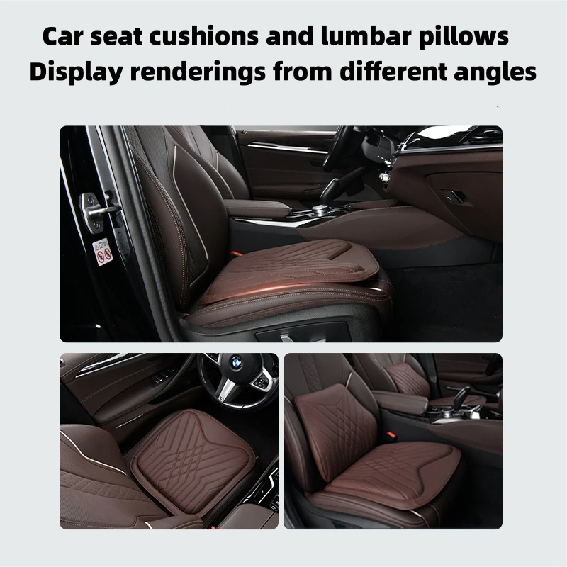 Tk036 2PCS / Set Nappa Texture PU Leather + Memory Foam Car Seat Cushion Lumbar Support Pillow - Brown