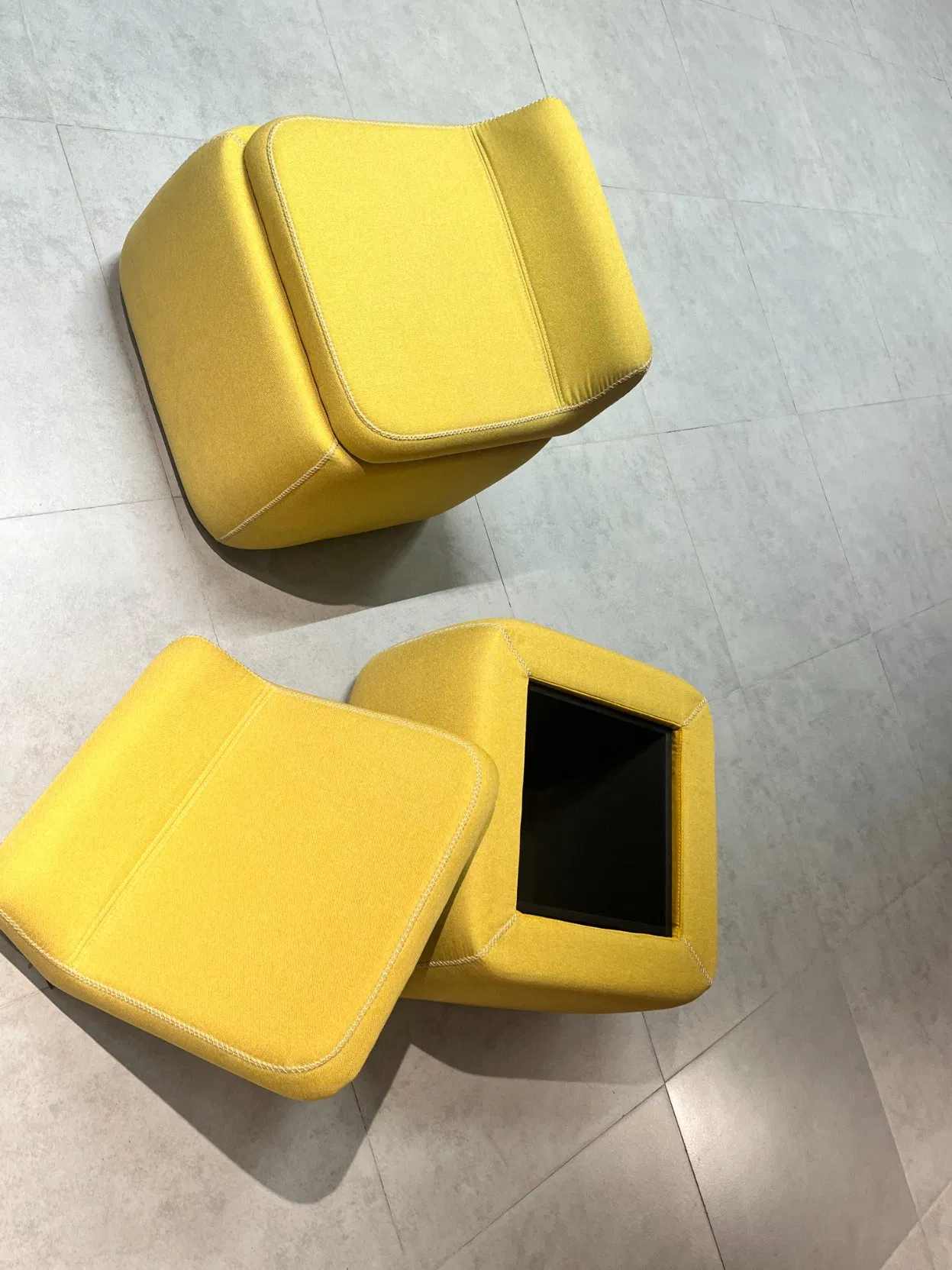 Yellow Fabric Cube Ottoman with Backrest