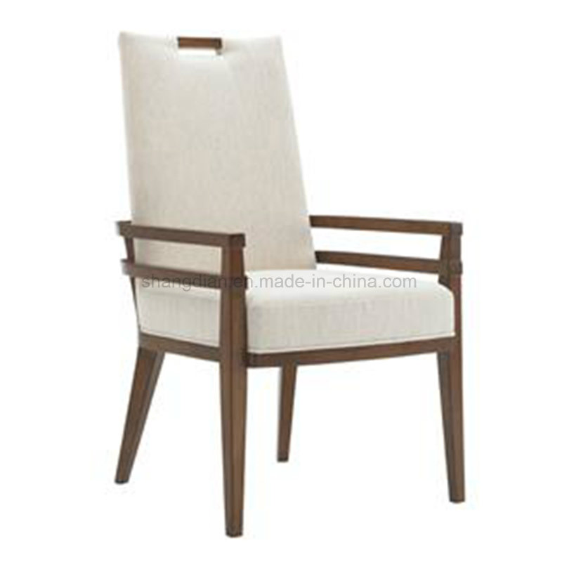 Fabric Upholstery Oak Solid Wood Arm Chair (SC-04)