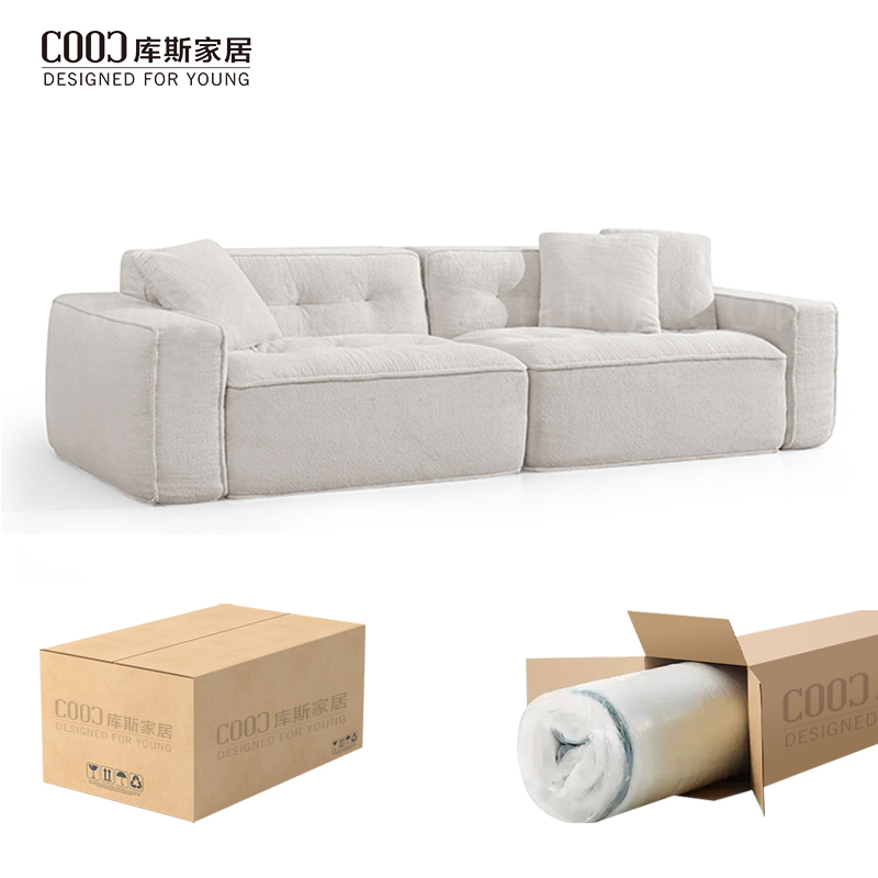 Modern Luxury Tufted Design Fabric Compression Foam Furniture Compress Boneless Sponge Couch Sectional Vacuum Compressed Frameless Sofa for Living Room