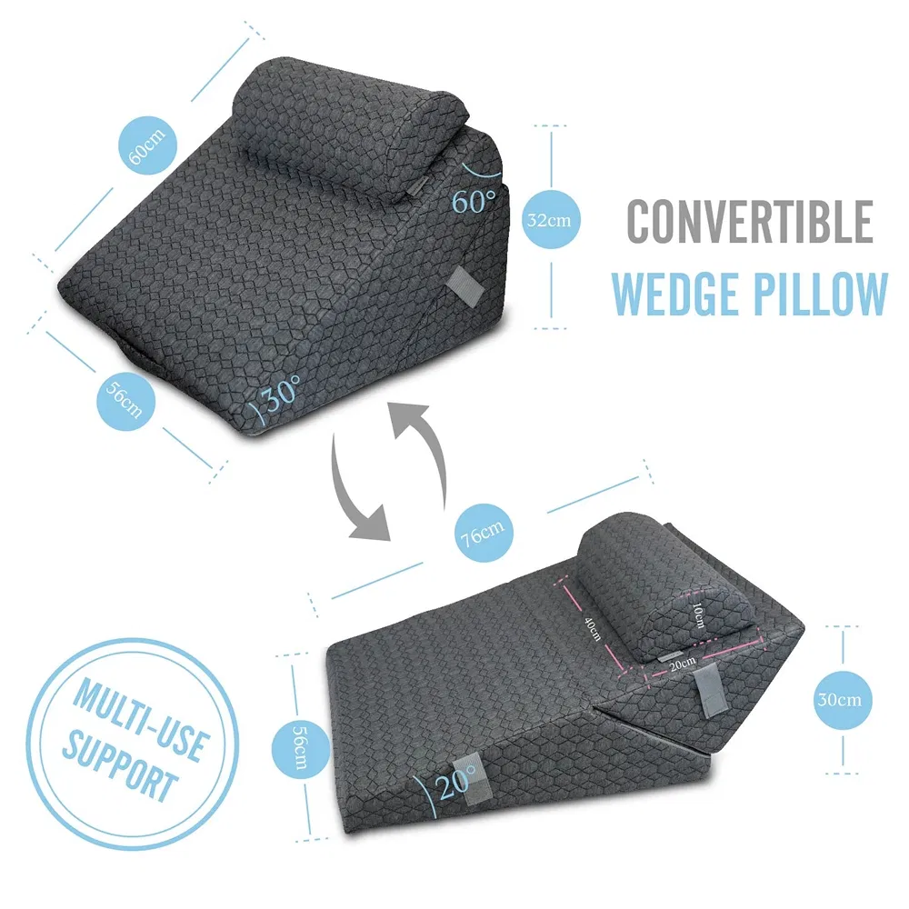 Massage Memory Foam Adjustable Folding Orthopedic Bed Wedge Pillow for Legs and Back Pain with Extra Ergonomic Pillow, Grey