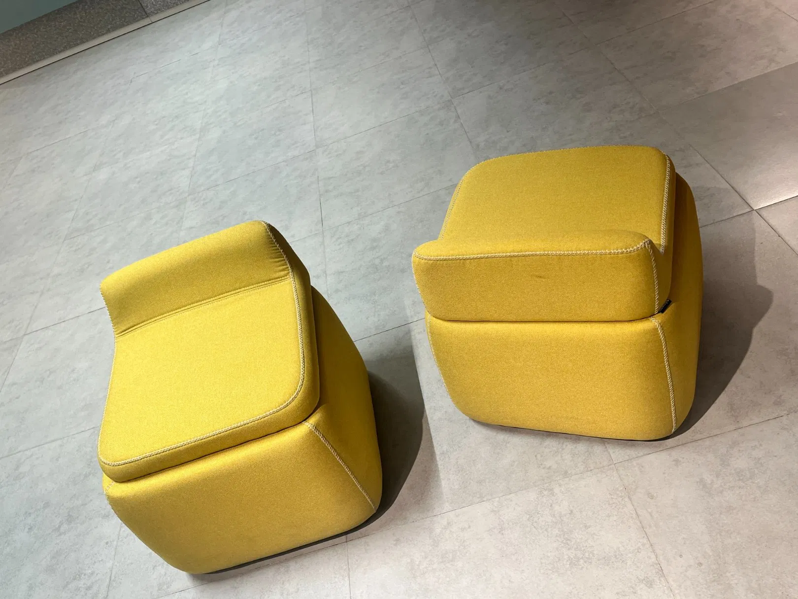 Yellow Fabric Cube Ottoman with Backrest