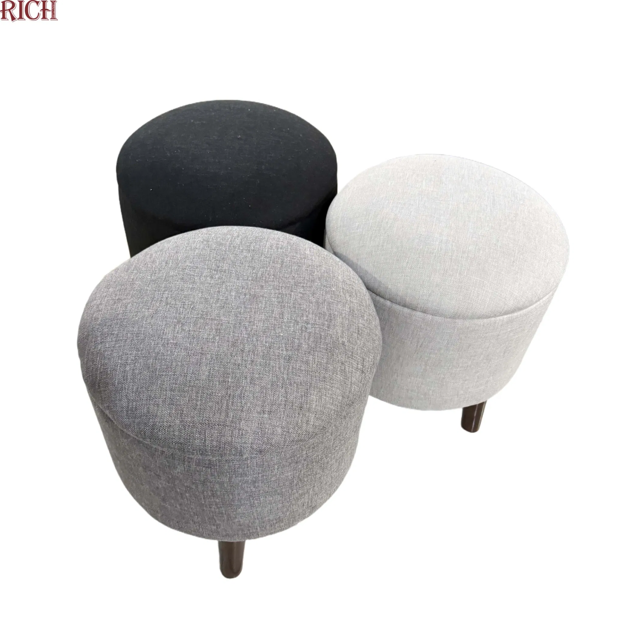 Modern Living Room Rental Event Round Linen Stool Velvet Ottoman Fabric Footstool