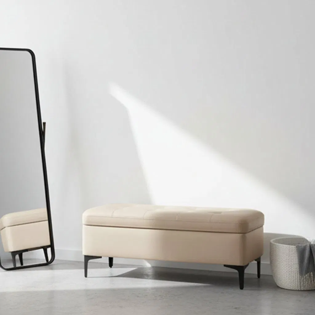 Elegant Square Stool Storage Ottoman: Perfect for Living Room Furniture Long Bench