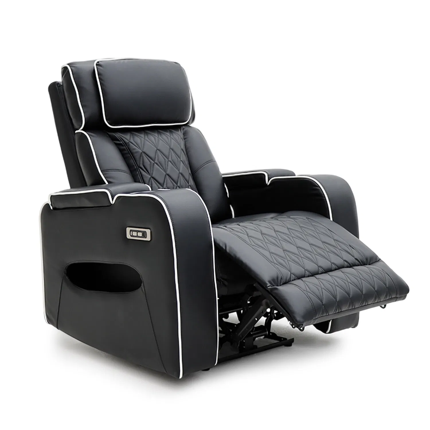 Geeksofa Furniture 9270 Modern Leather Power Electric Beauty Salon Recliner Chair with Armstorage &amp; LED Ambient Light &amp; Cup Holder for Living Room