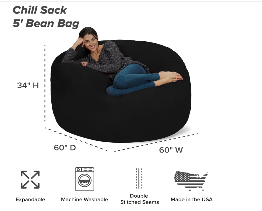 Oversized Bean Bag Chaise Lounge Chair Indoor for Adults