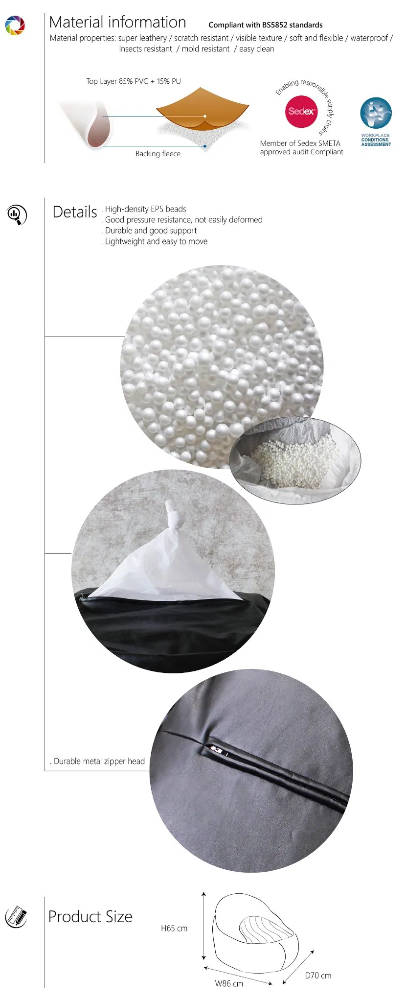 OEM Style Oval Bean Bag Chair - View 2