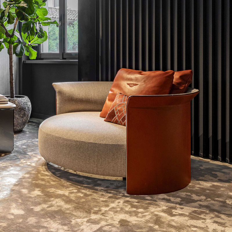 Organic Modern Round Loveseat Plush Velvet Fabric Wooden Statement Piece Resort Furniture