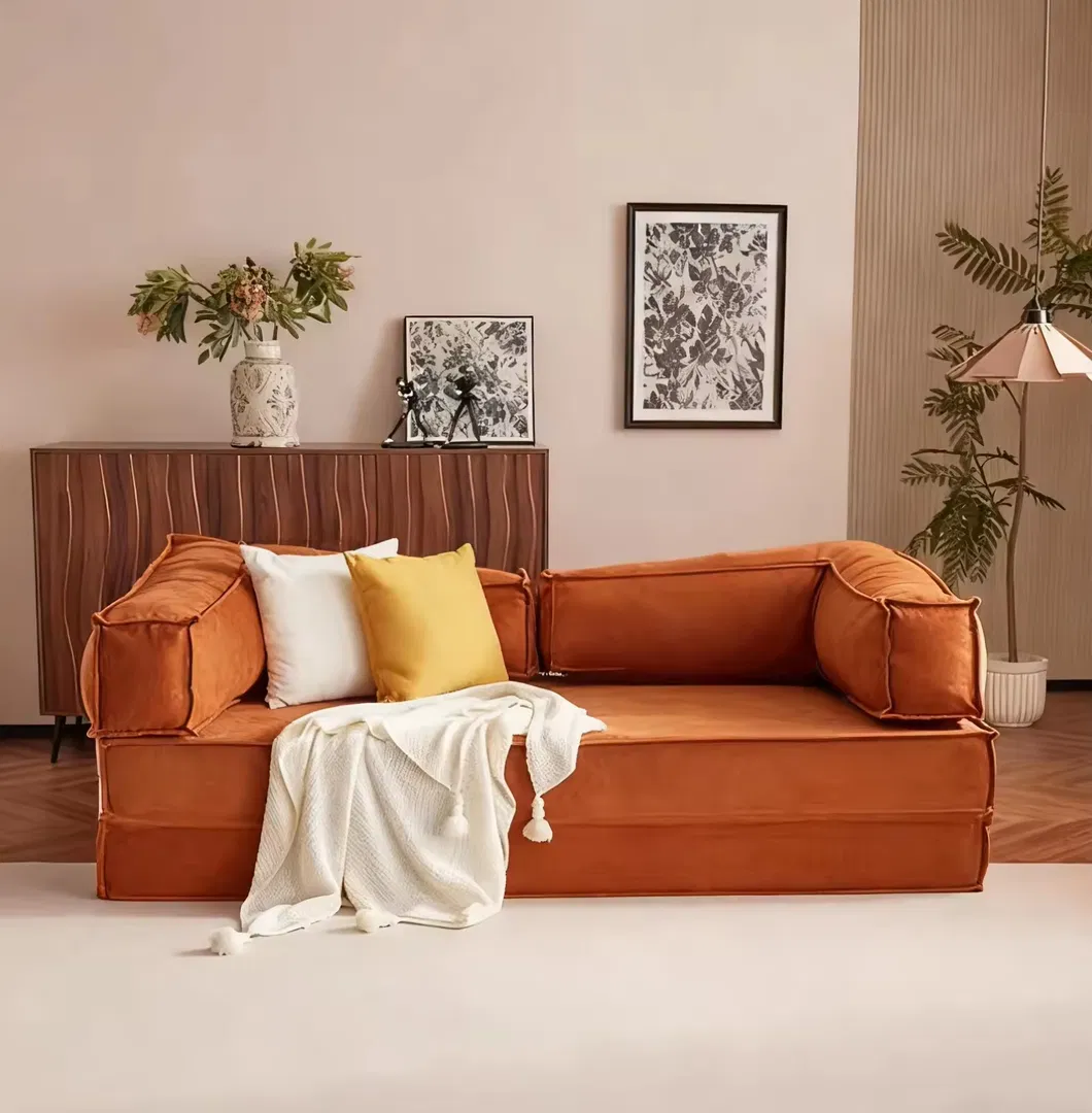 Modern Rust Orange Convertible Loveseat 4