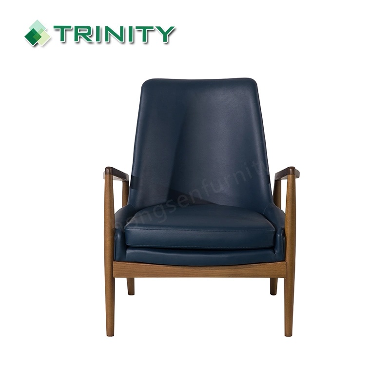 Luxury Wood Leather Hotel Accent Leisure Lounge Arm Chair for Living Room Lobby Bedroom