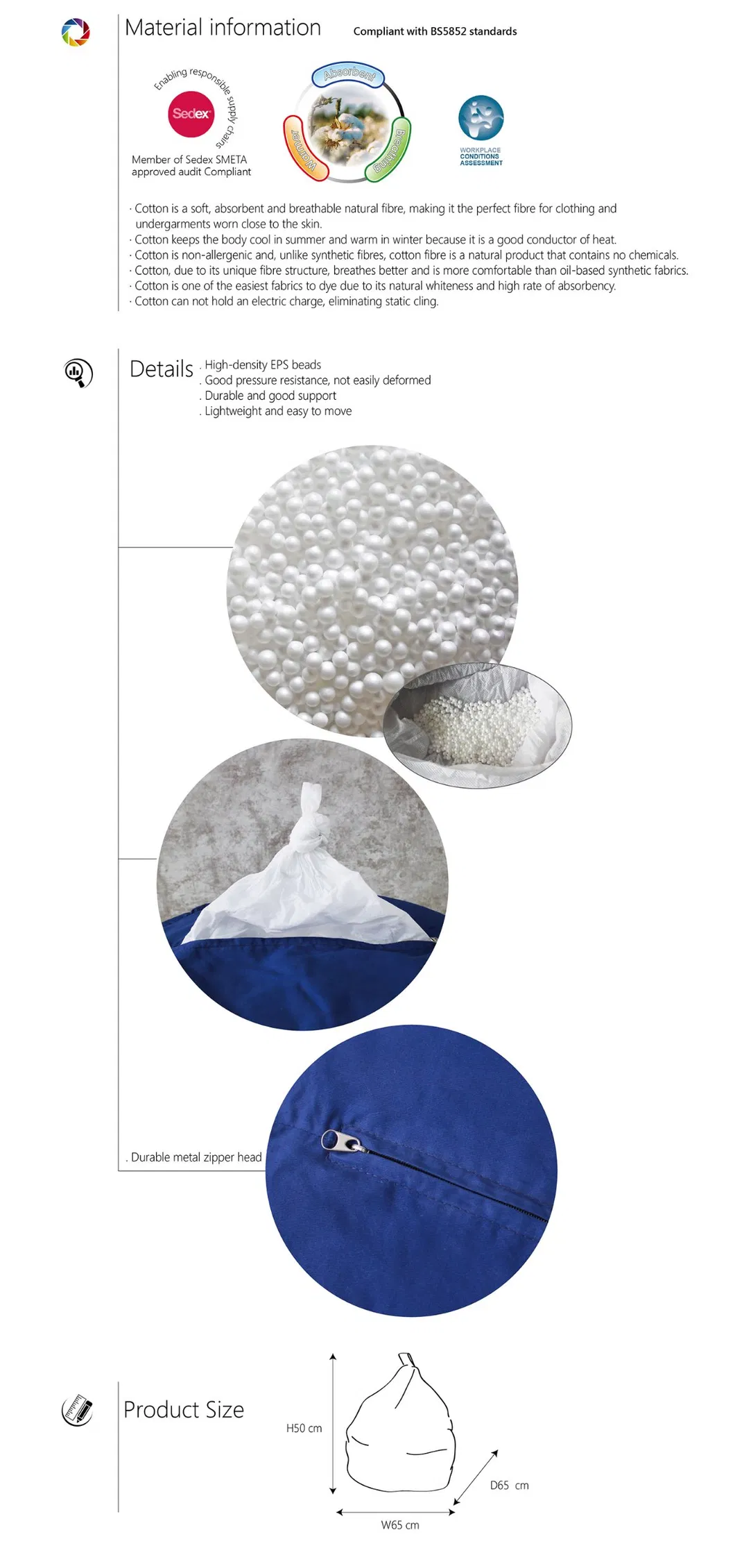 3 Cuft Leisure Chair Sofa Bean Bag Chair Details