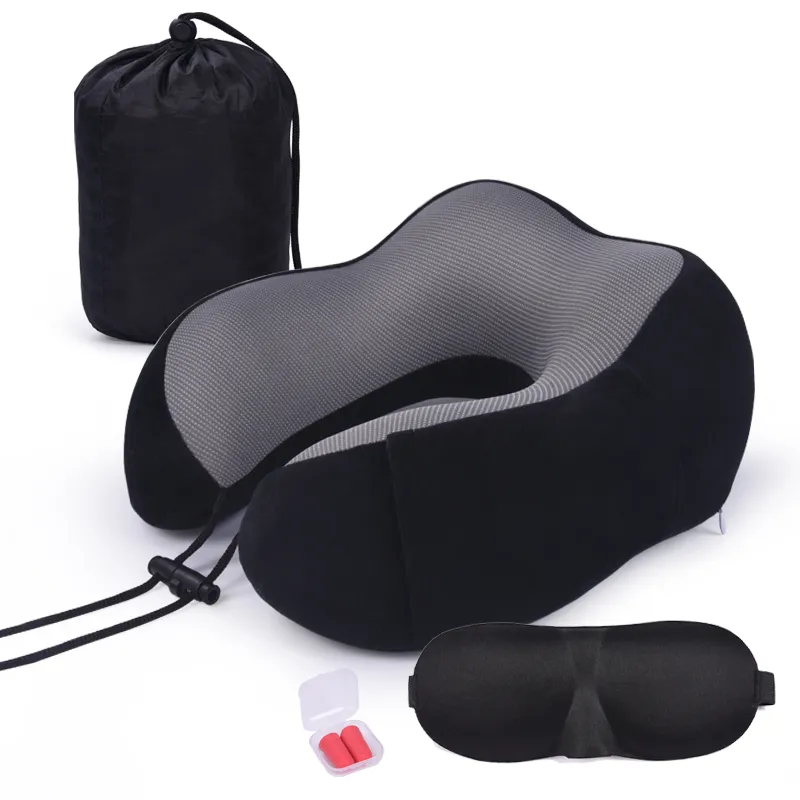 Memory Foam Travel Neck Pillow Set Components