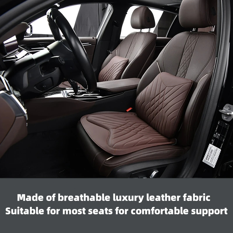 Tk036 2PCS / Set Nappa Texture PU Leather + Memory Foam Car Seat Cushion Lumbar Support Pillow - Brown