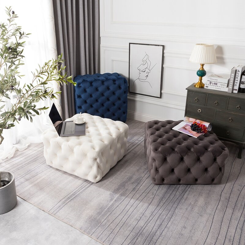 American Velvet Fabric Living Room Furniture Square Ottoman