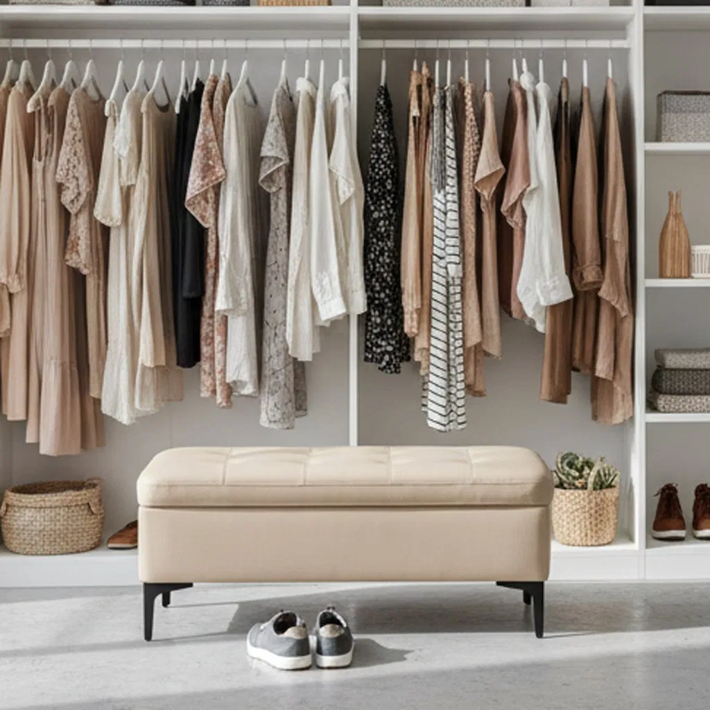 Elegant Square Stool Storage Ottoman: Perfect for Living Room Furniture Long Bench