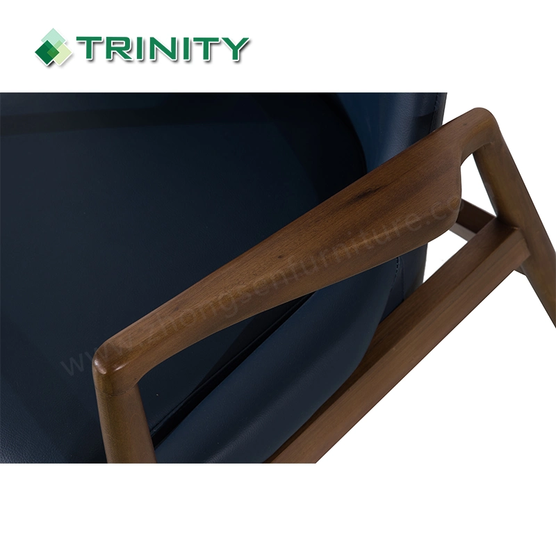 Luxury Wood Leather Hotel Accent Leisure Lounge Arm Chair for Living Room Lobby Bedroom