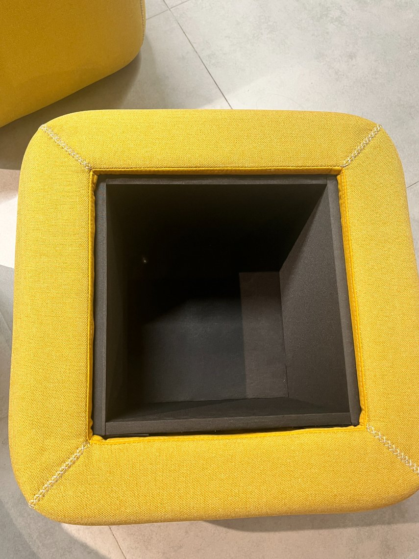 Yellow Fabric Cube Ottoman with Backrest