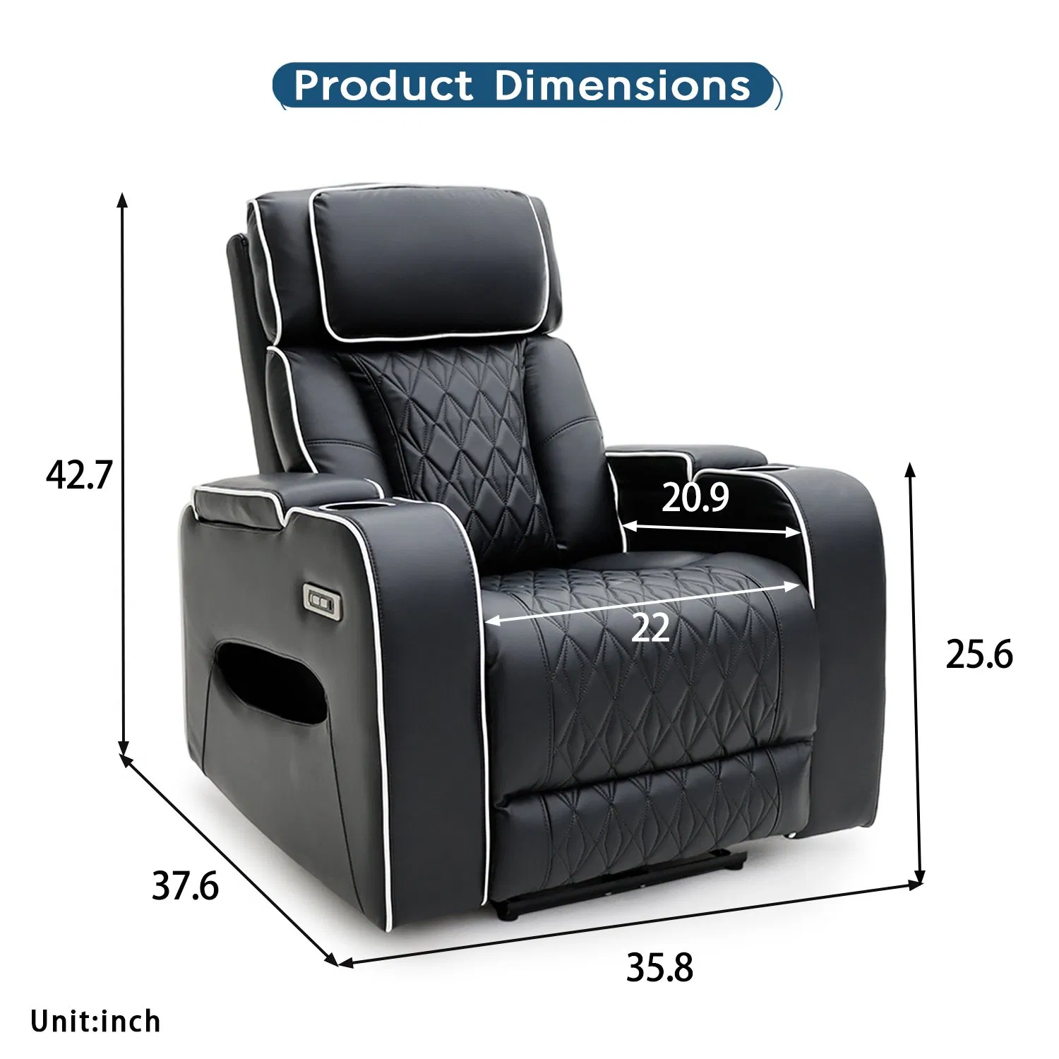 Geeksofa Furniture 9270 Modern Leather Power Electric Beauty Salon Recliner Chair with Armstorage &amp; LED Ambient Light &amp; Cup Holder for Living Room