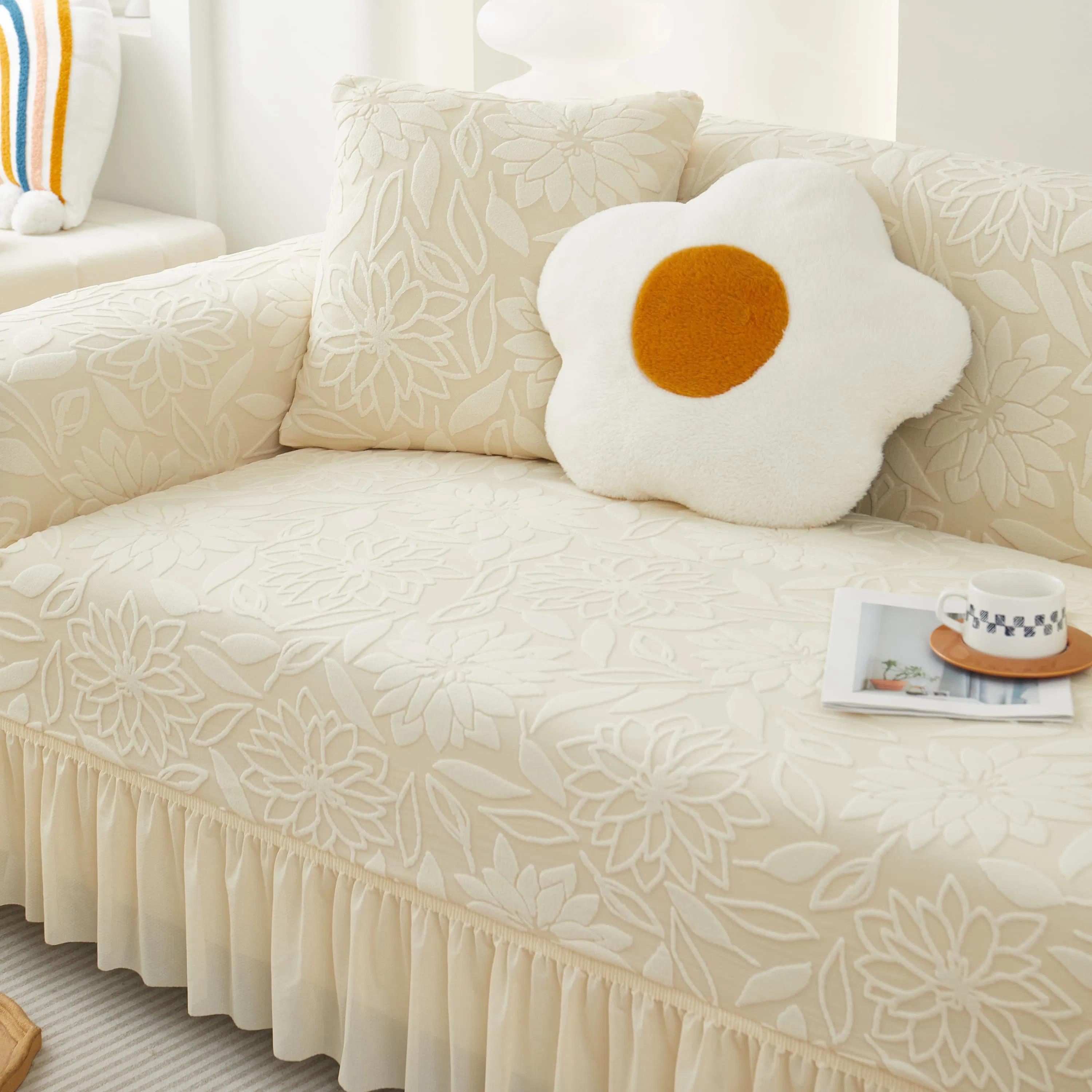 Plant Pattern Skirt Edge Sofa Cover for Home Decoration - Dustproof and All Inclusive