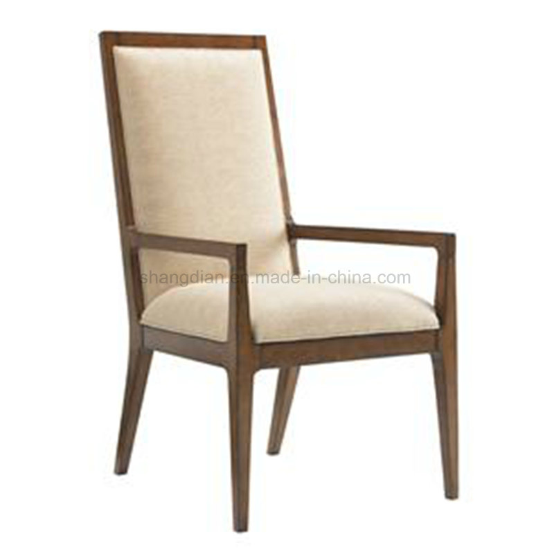 Fabric Upholstery Oak Solid Wood Arm Chair (SC-04)