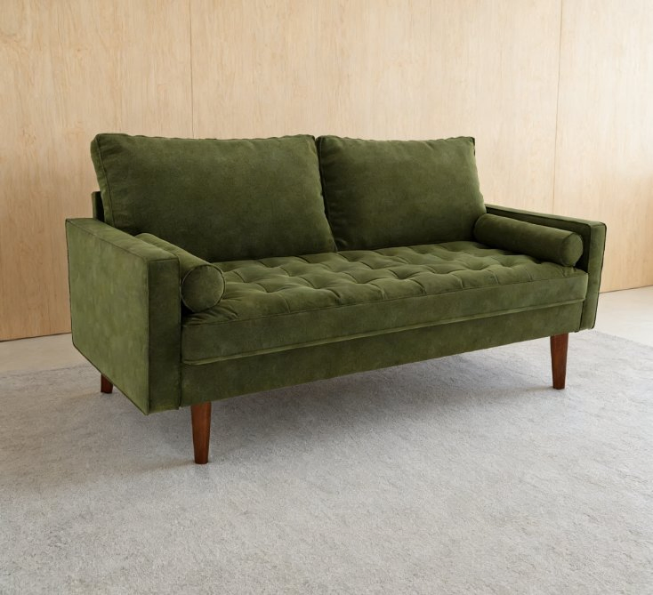 Olive Velvet MID-Century Loveseat