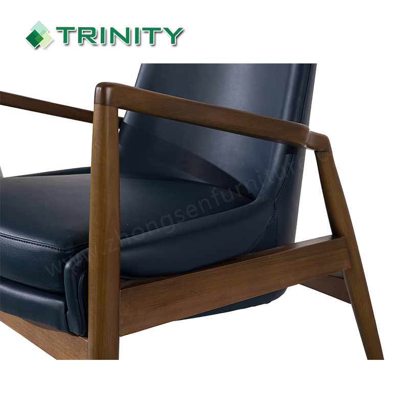 Luxury Wood Leather Hotel Accent Leisure Lounge Arm Chair for Living Room Lobby Bedroom