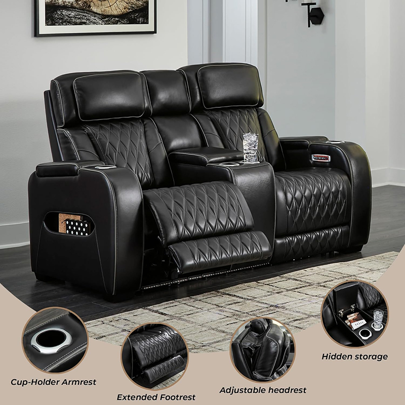 Leather Match Power Reclining Loveseat Modern Design