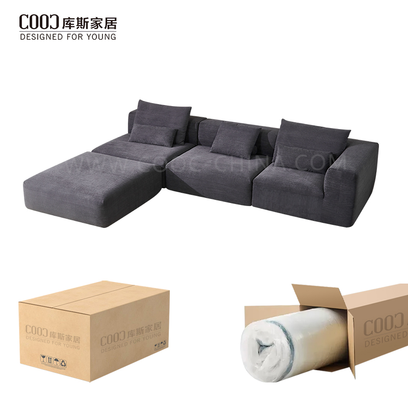 Modern Vacuum Pack Compressed Foam Modular Couch Living Room Furniture Sectional Sofa Set with Chaise Ottoman