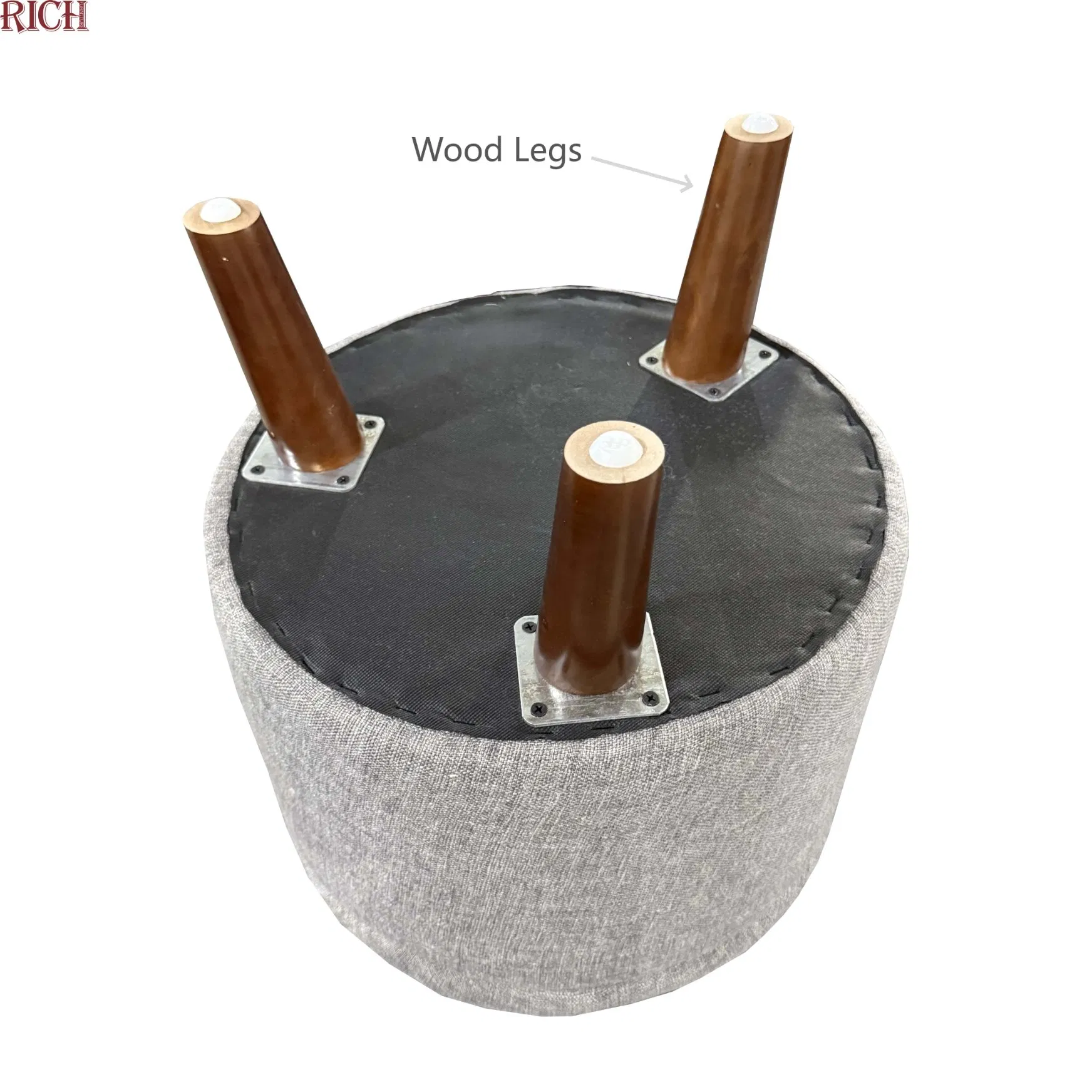 Modern Living Room Rental Event Round Linen Stool Velvet Ottoman Fabric Footstool