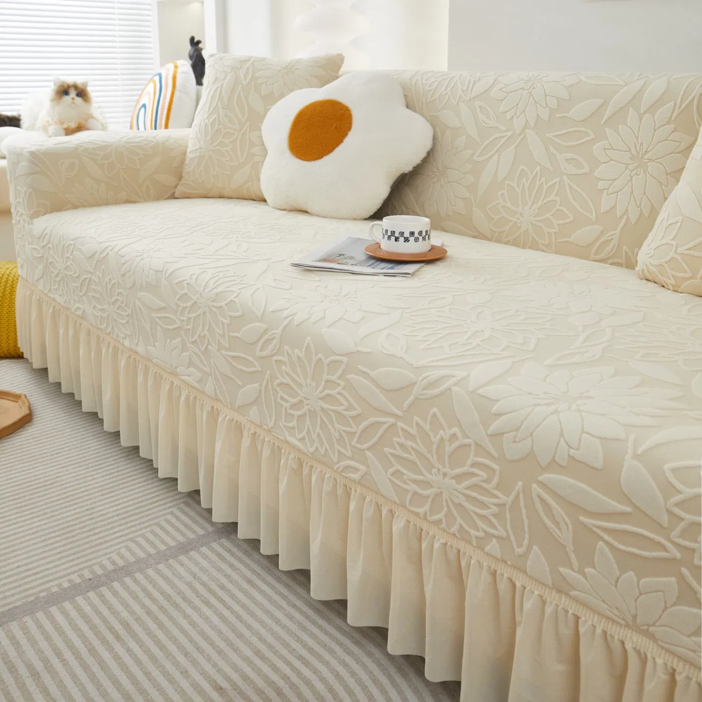 Plant Pattern Skirt Edge Sofa Cover for Home Decoration - Dustproof and All Inclusive