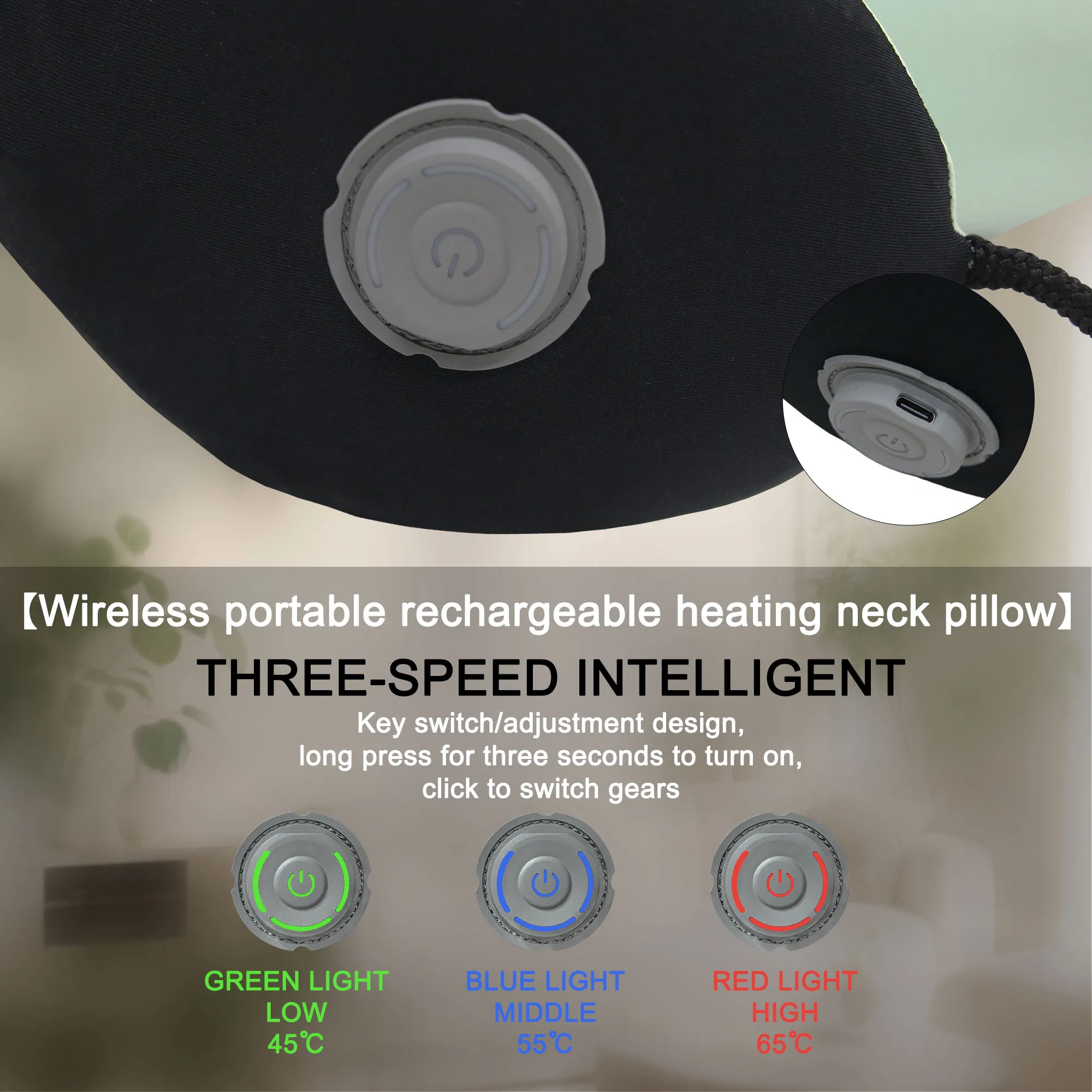 Electric Heated Neck Support Collar Office Travel Headrest Sleep Memory Foam Pillow