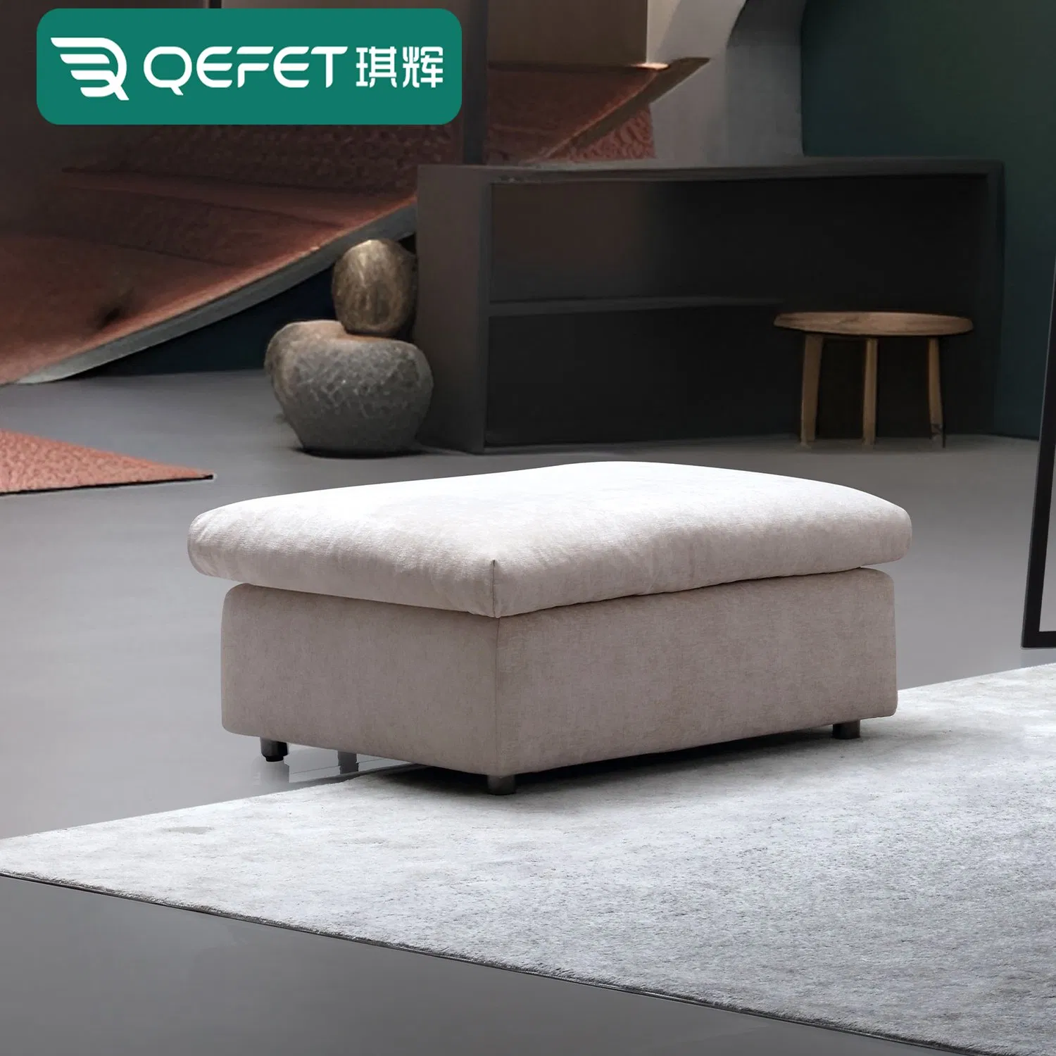 Italian Furniture Chenille Linen Fabric Modular Sofa Set Footrest Ottoman