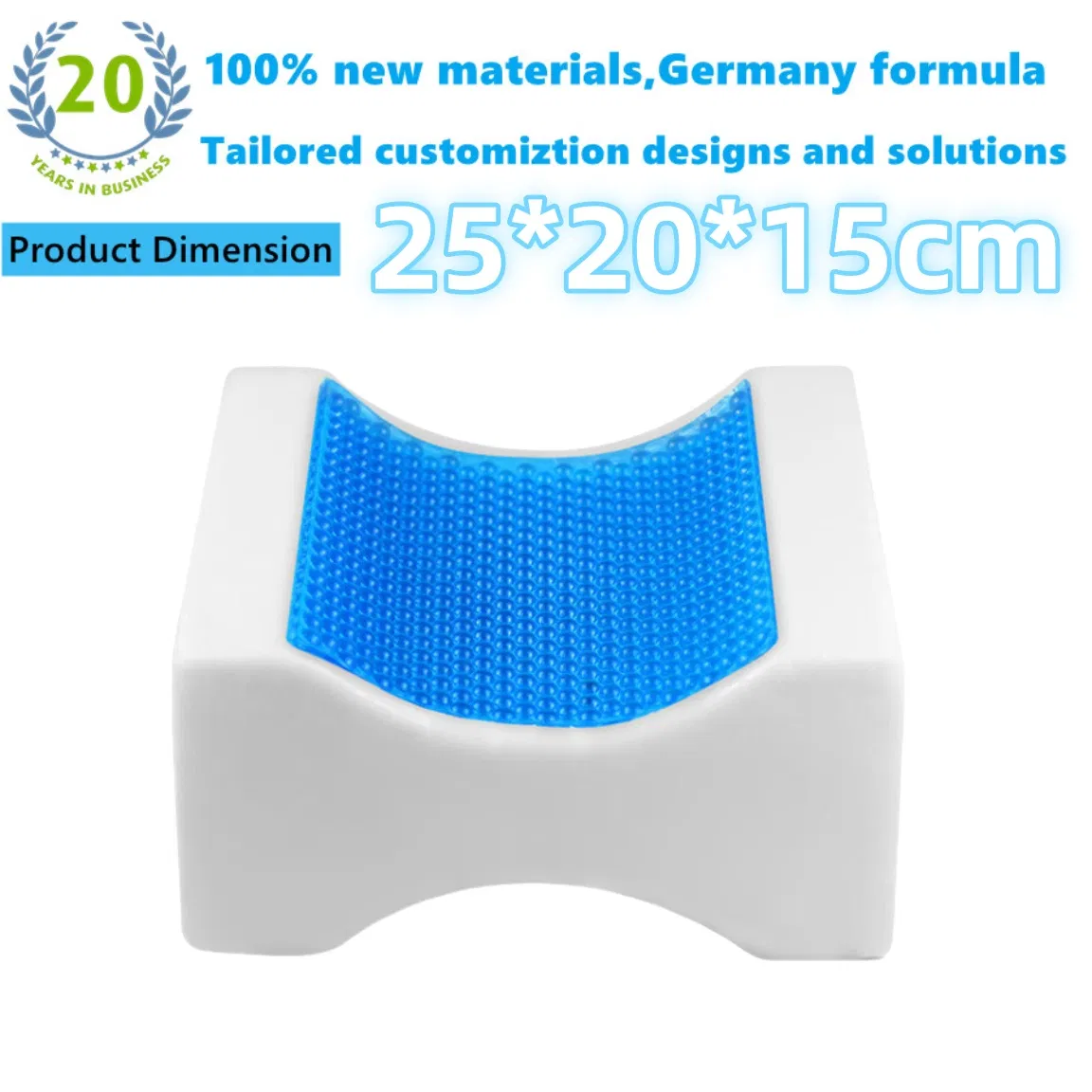 Customized Logo 100% Memory Foam Gel Knee Wedge Cushion Pillow with Adjustable Removable Strap Leg Pillow for Sleeping