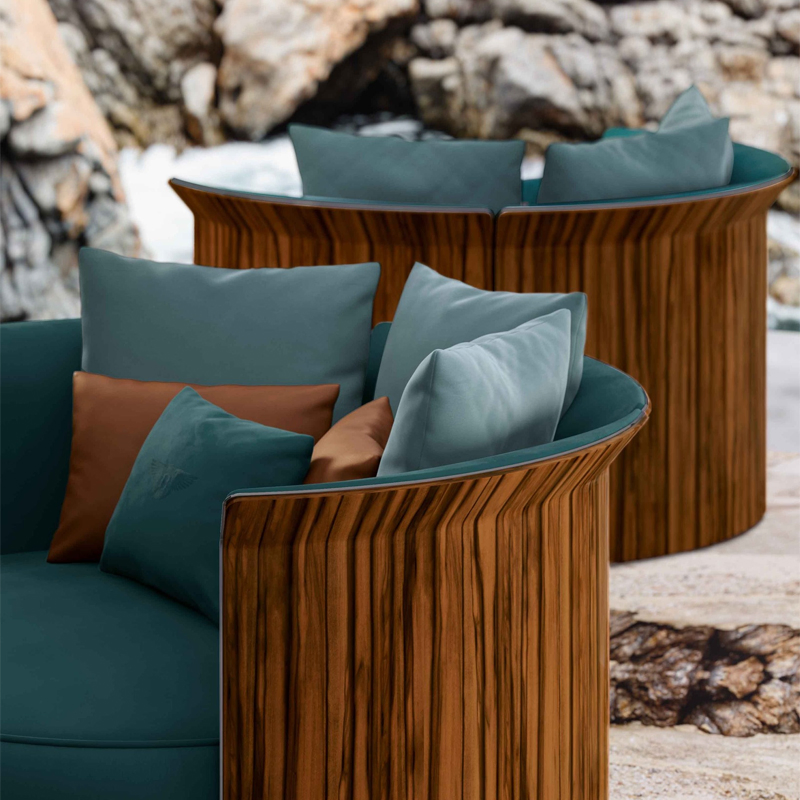 Luxury Curved Wood Frame Loveseat Premium Upholstery Designer Interiors Villa House