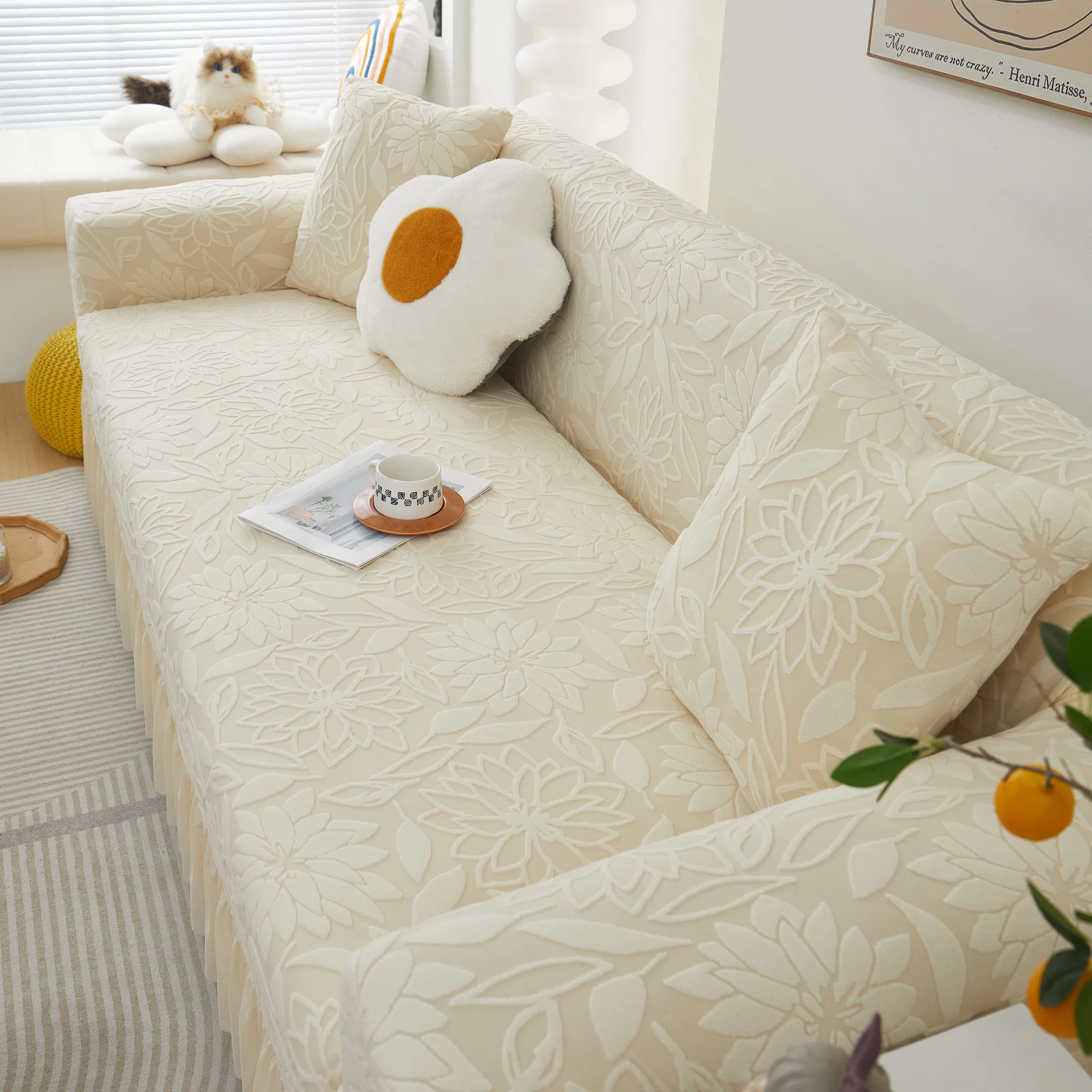 Plant Pattern Skirt Edge Sofa Cover for Home Decoration - Dustproof and All Inclusive
