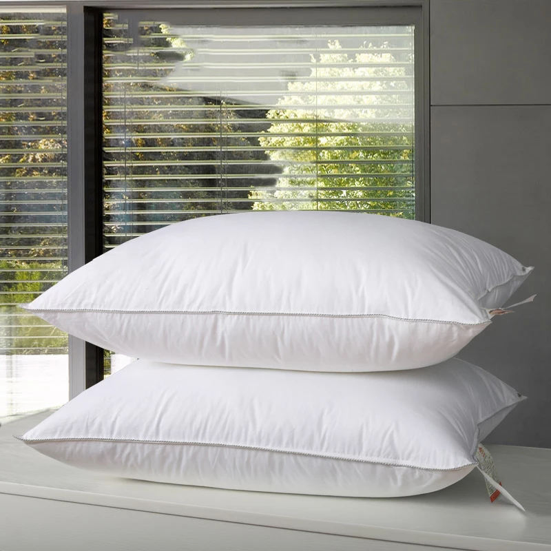 Bedding Down Goose Feather Pillow Bed Hotel Travel Cushion Pillowcase Standard Neck Head Pillow