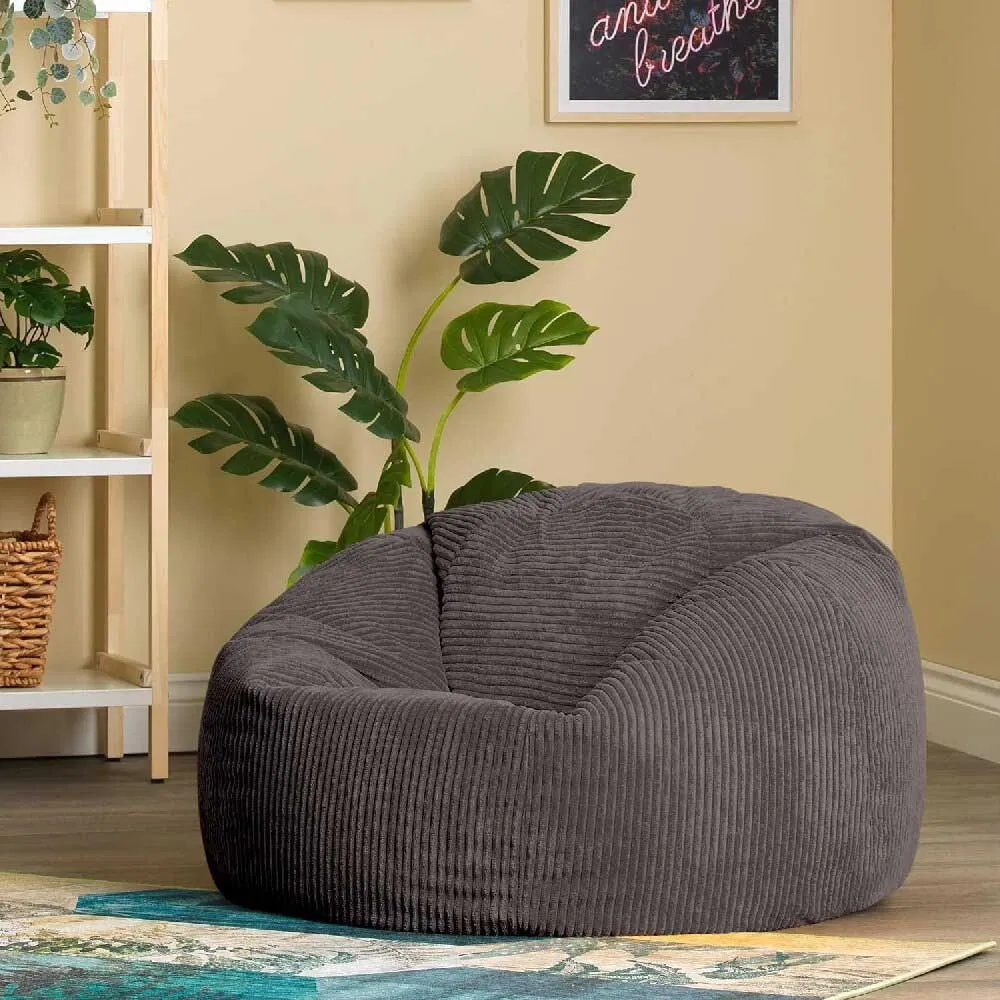 Dark Gray Bean Bag Sofa with Filling Soft Velvet Living Room Bean Bag Chair