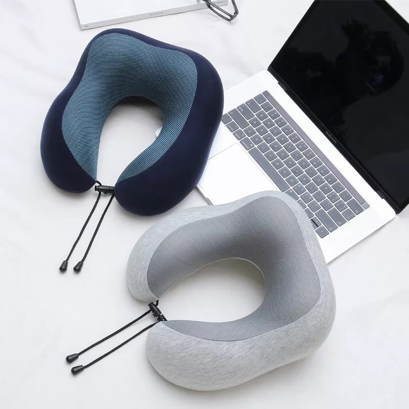Customized Logo Memory Foam Travel Neck Pillow Set with Carrying Drawstring Pouch