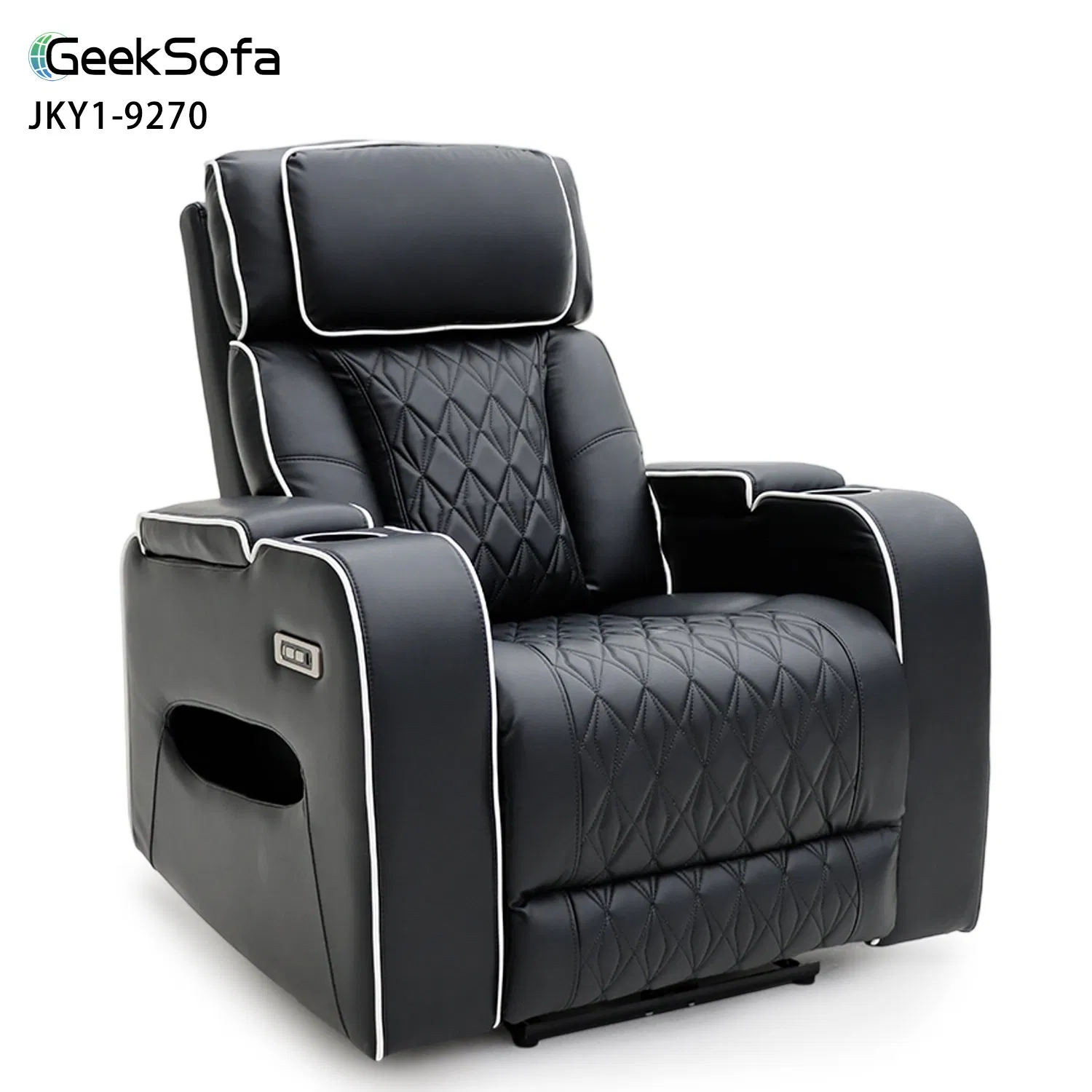 Geeksofa Furniture 9270 Modern Leather Power Electric Beauty Salon Recliner Chair with Armstorage &amp; LED Ambient Light &amp; Cup Holder for Living Room