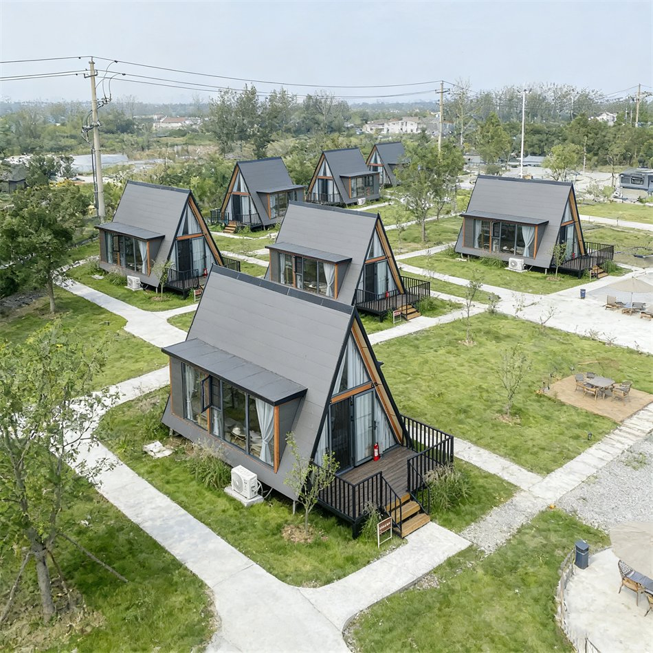 Modular Prefabricated a Frame Cabin Flat Pack Structure Eco-Friendly for Glamping or Mountain Retreat Projects