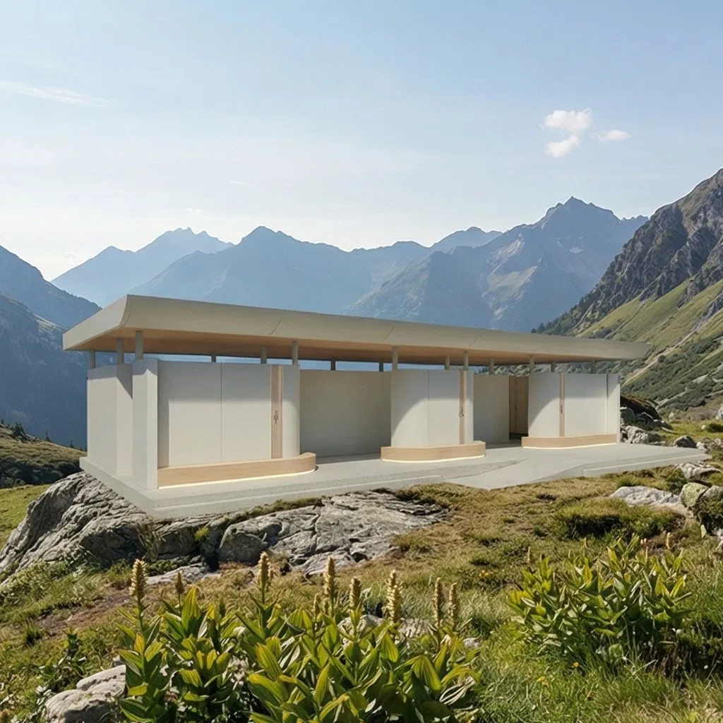 Green and Sustainable Small House Using Mobile Steel Structure Container Design, Foldable Prefabricated System for Modern Public Toilets.