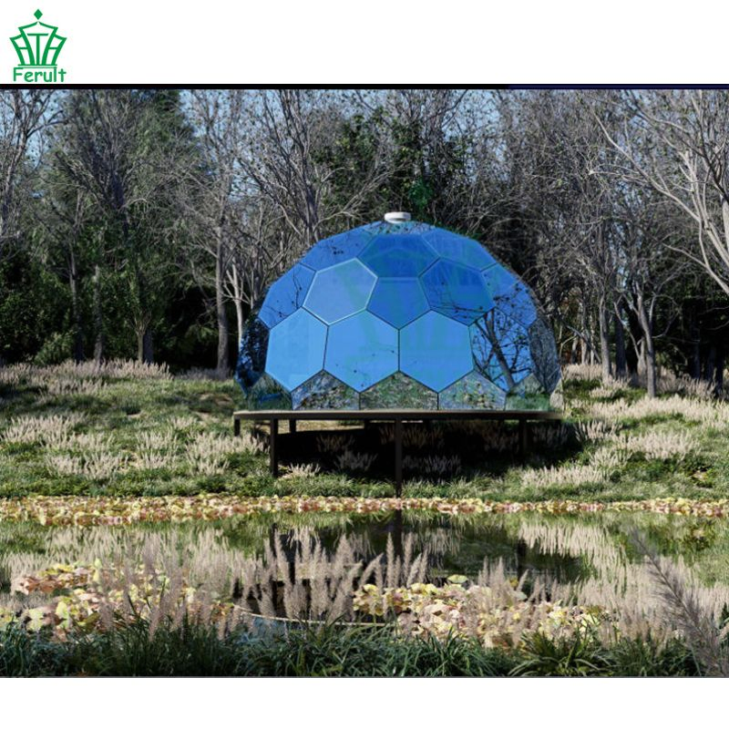Geodesic Glamping Dome Blue Tempered Glass Luxury Glamping Accommodation Tent