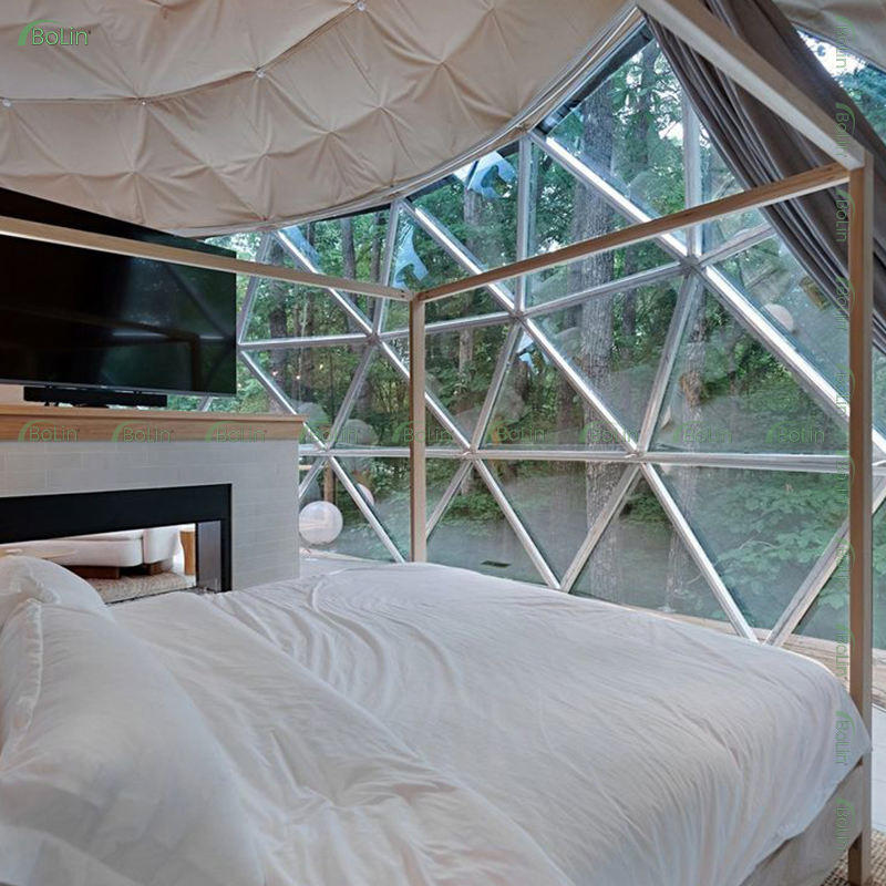 Outdoor Luxury Hotel Glass Glamping Geodesic Transparent Hybrid Dome Tent